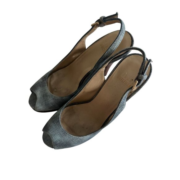 STUART WEITZMAN Distressed Denim Slingback Heels Size 6 - Picture 3 of 6